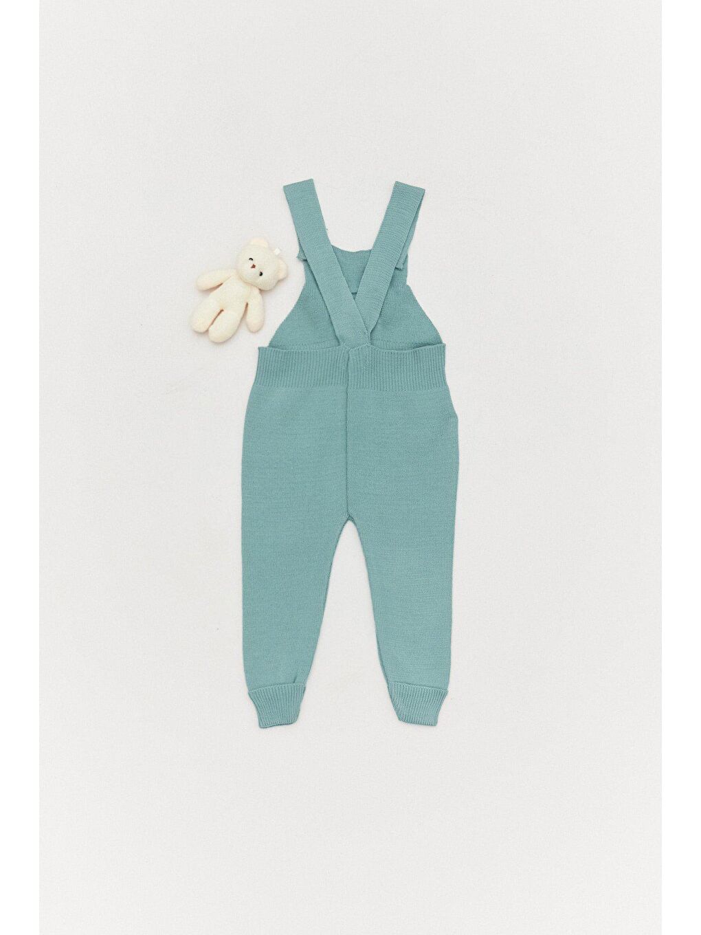 Turkuaz Ayıcıklı Kız Çocuk Triko Salopet-1