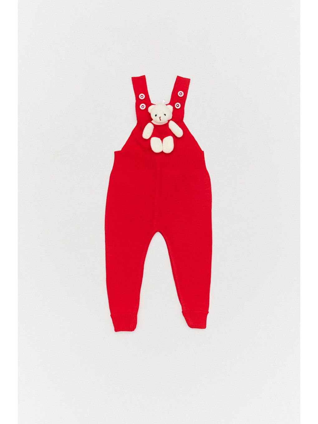 Kırmızı Ayıcıklı Kız Çocuk Triko Salopet