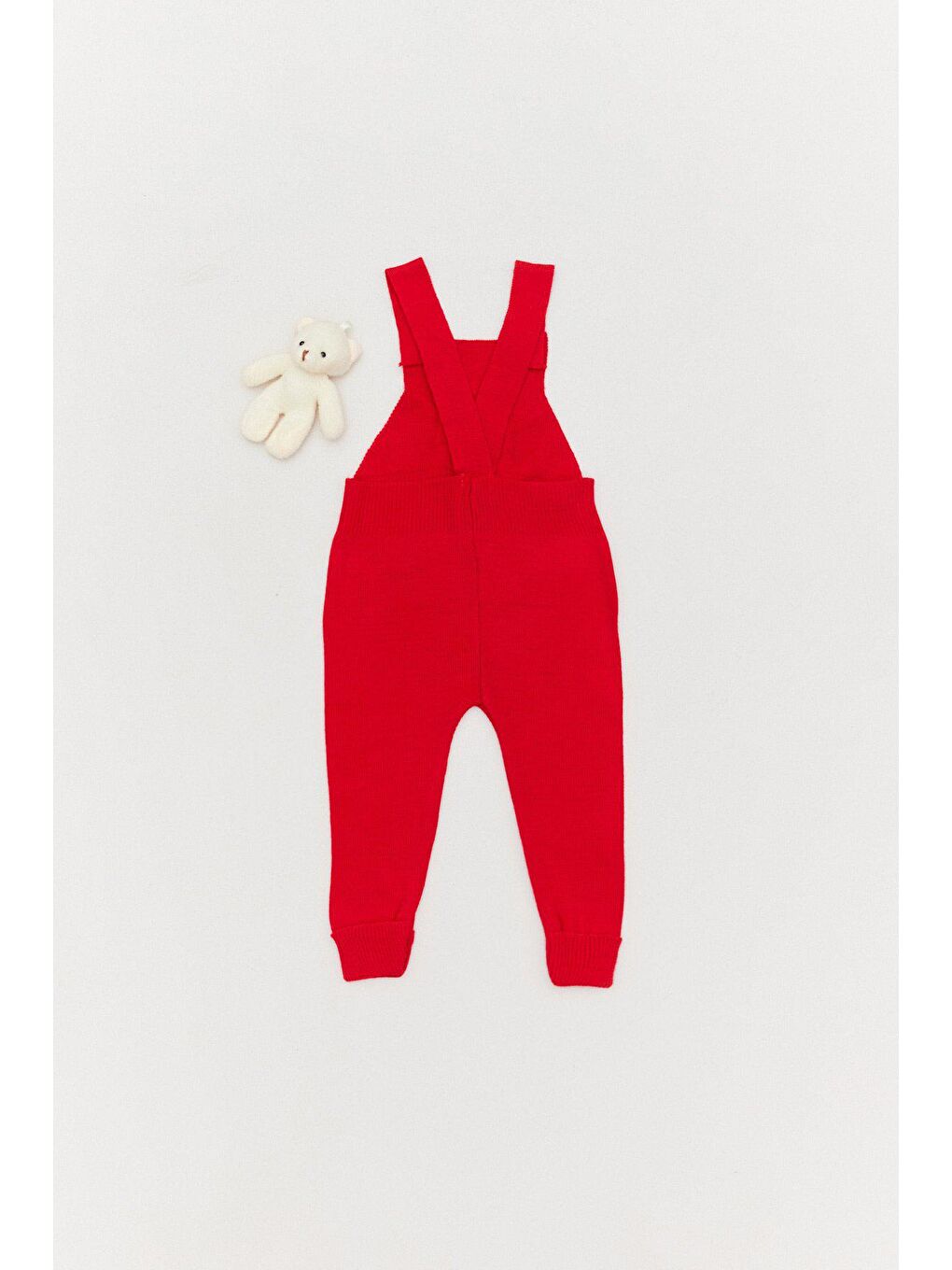 Kırmızı Ayıcıklı Kız Çocuk Triko Salopet-1