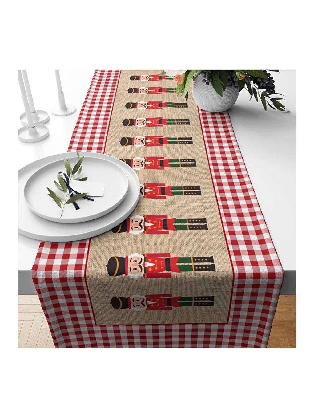 Karışık Yılbaşı Özel Kurşun Asker Desenli Runner 40x140 cm