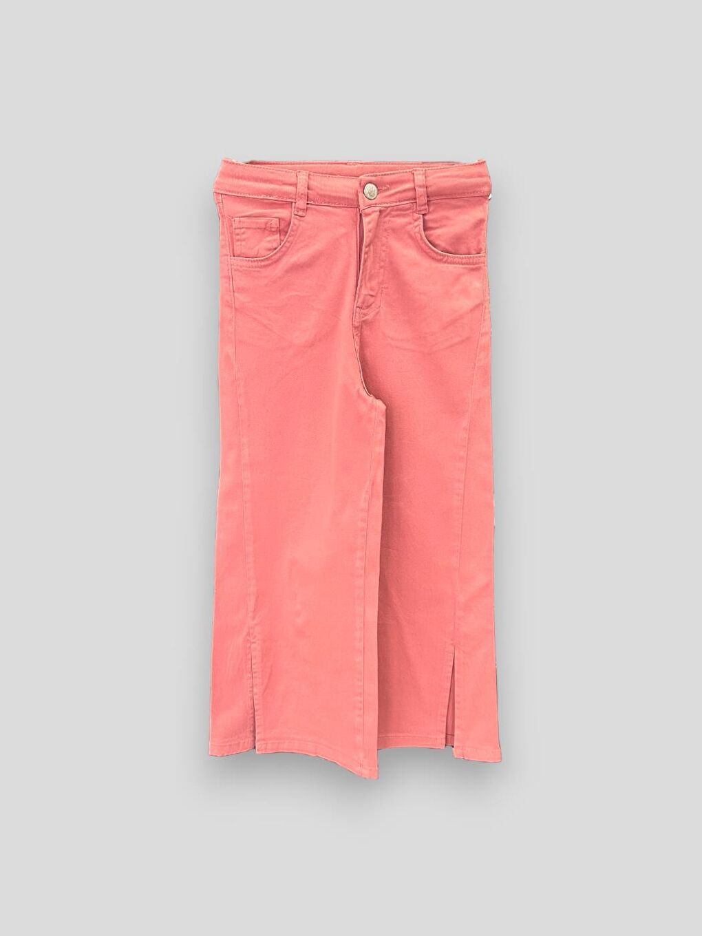 Pembe Kız Çocuk Çizgili Renkli Yırtmaçlı Jean Pantolon