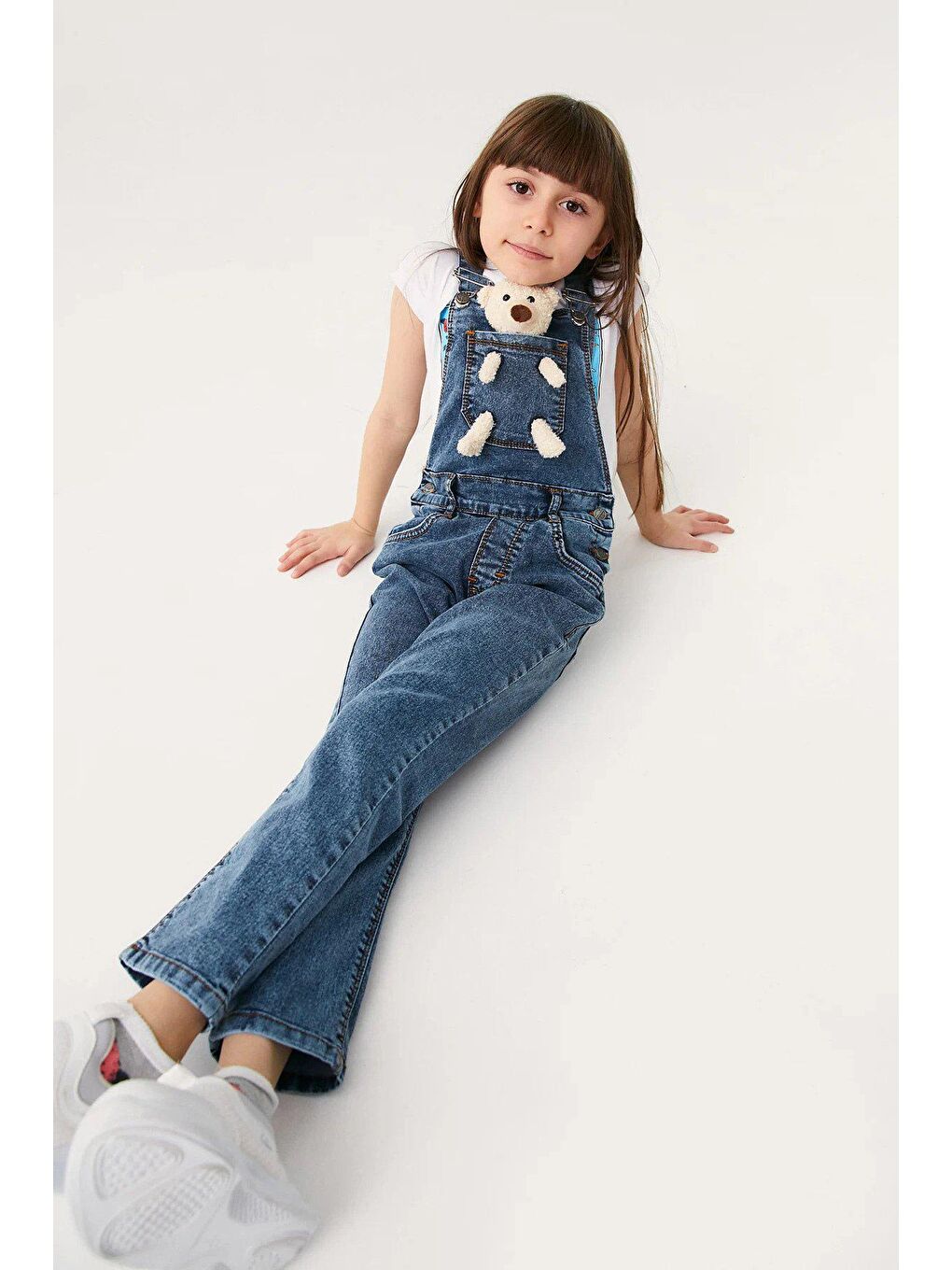 Mavi Ayıcık Detaylı Çocuk Jean Salopet-1