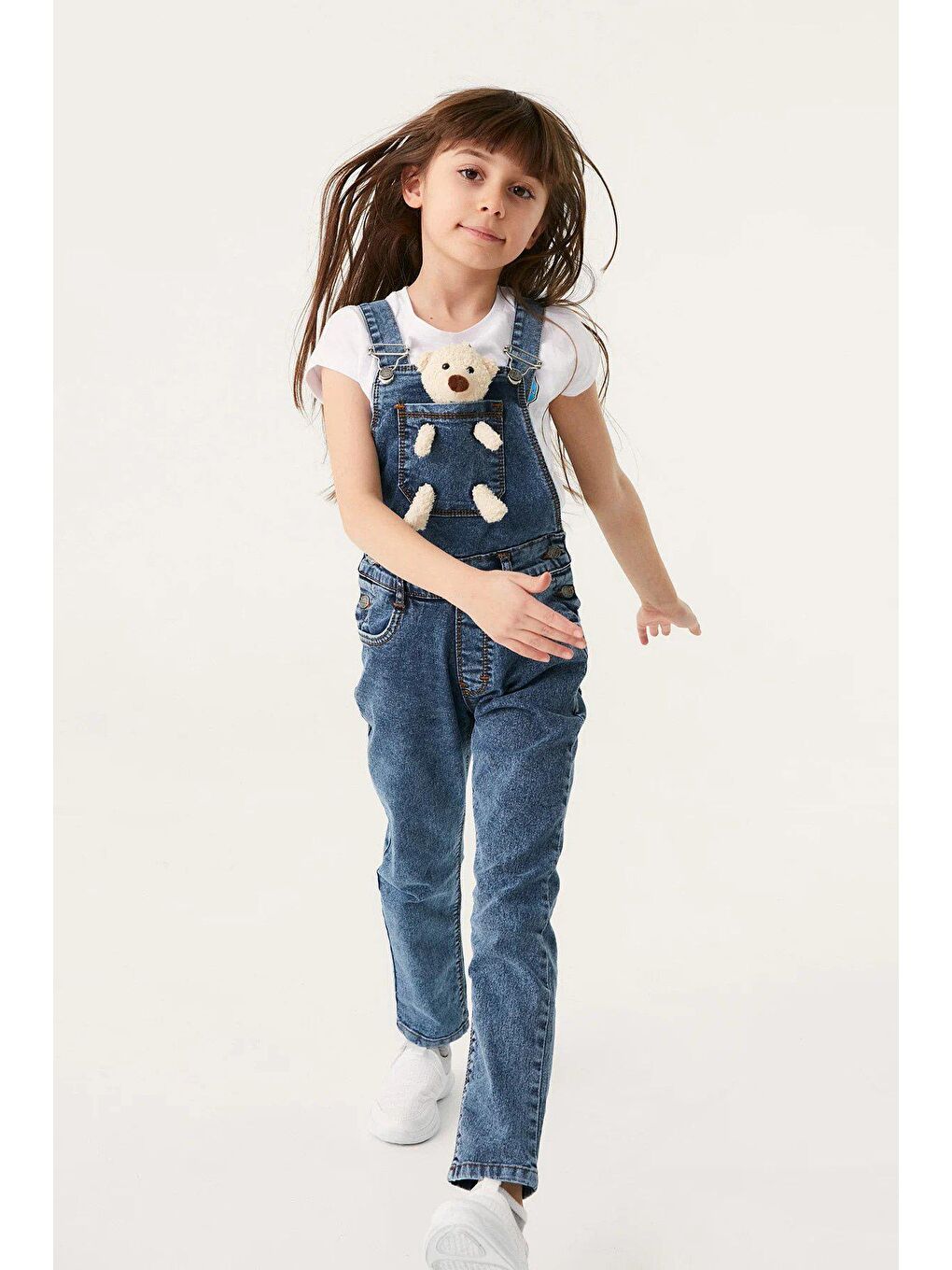 Mavi Ayıcık Detaylı Çocuk Jean Salopet-2