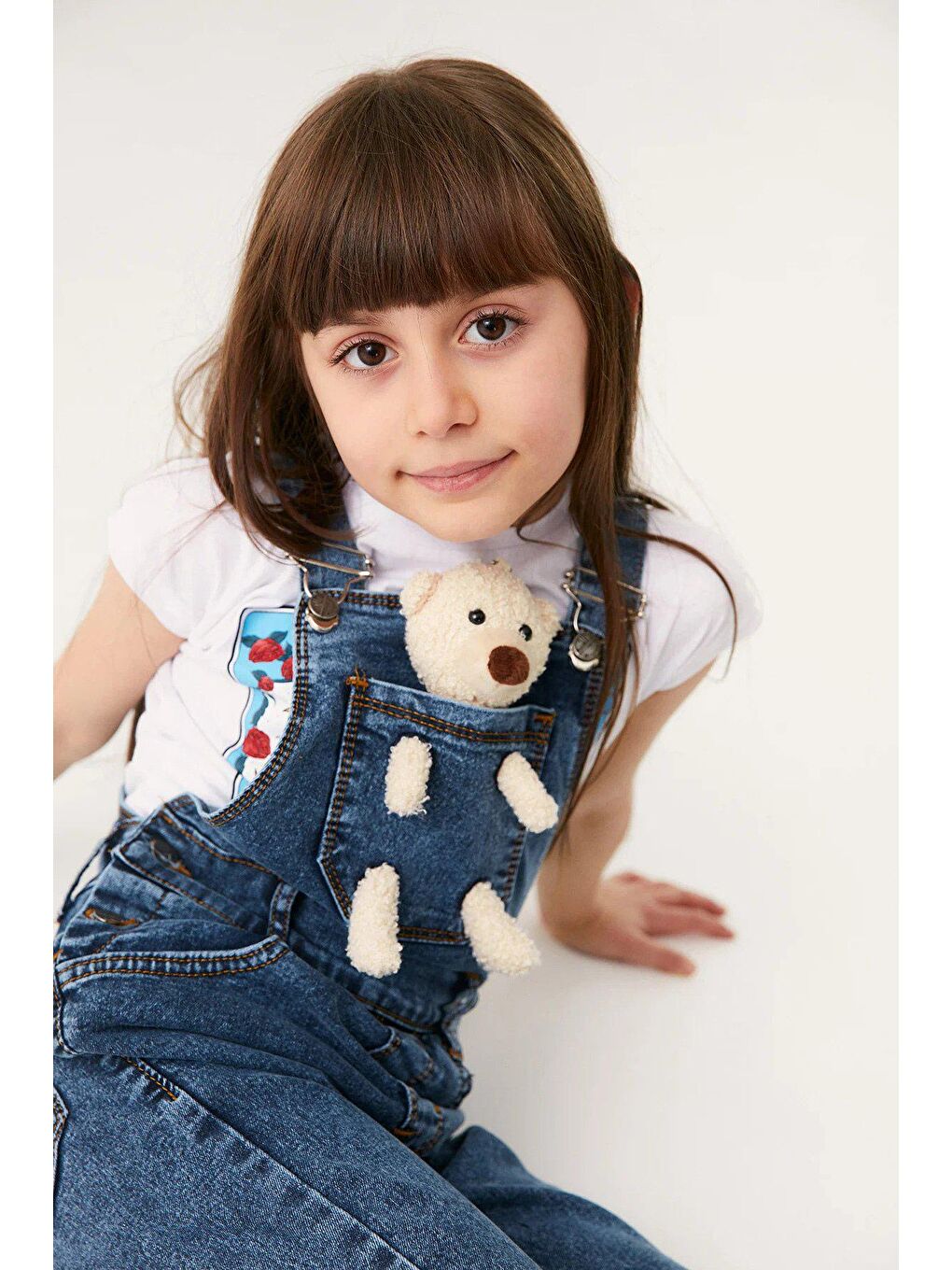 Mavi Ayıcık Detaylı Çocuk Jean Salopet-3