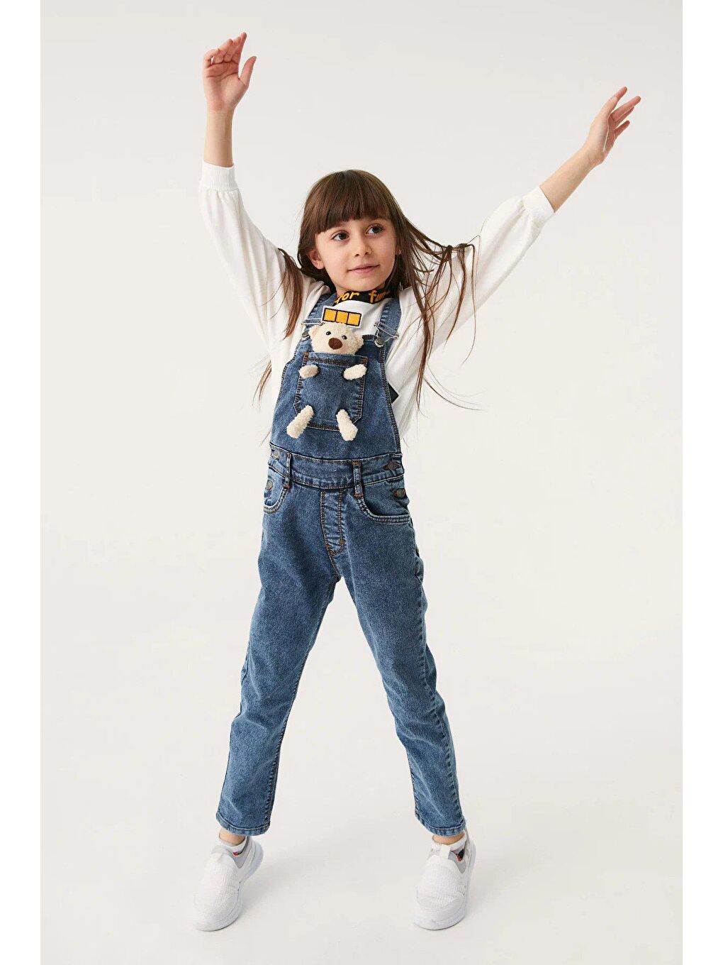 Mavi Ayıcık Detaylı Çocuk Jean Salopet-4