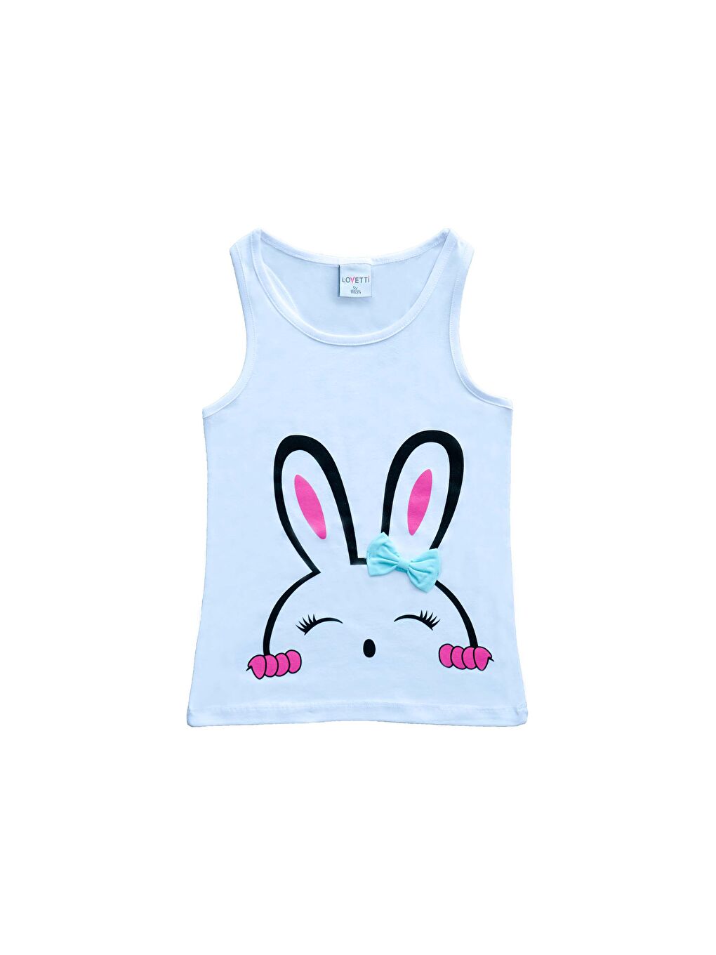 Beyaz Kız Çocuk Fiyonklu Tavşan Baskılı Atlet