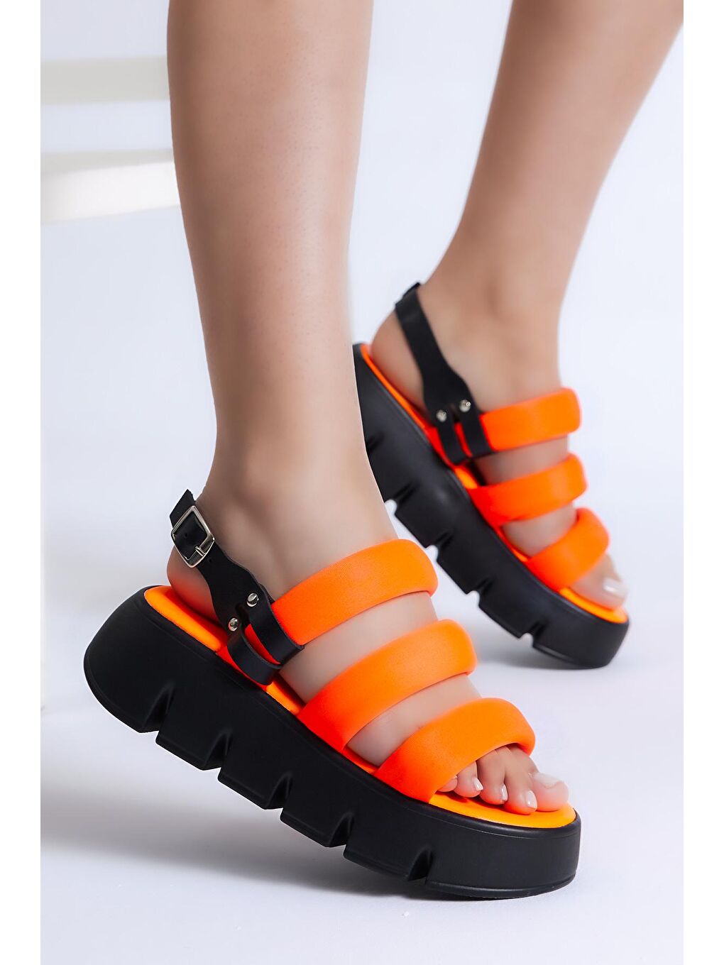 Turuncu Kadın Oranj Paraşüt Kumaş Yüksek Taban Sandalet