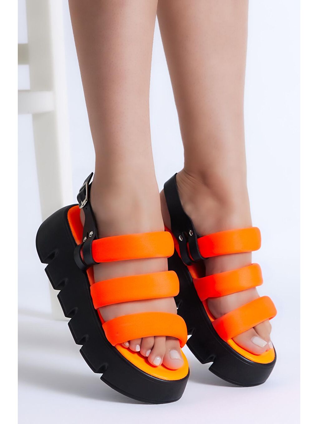 Turuncu Kadın Oranj Paraşüt Kumaş Yüksek Taban Sandalet-2