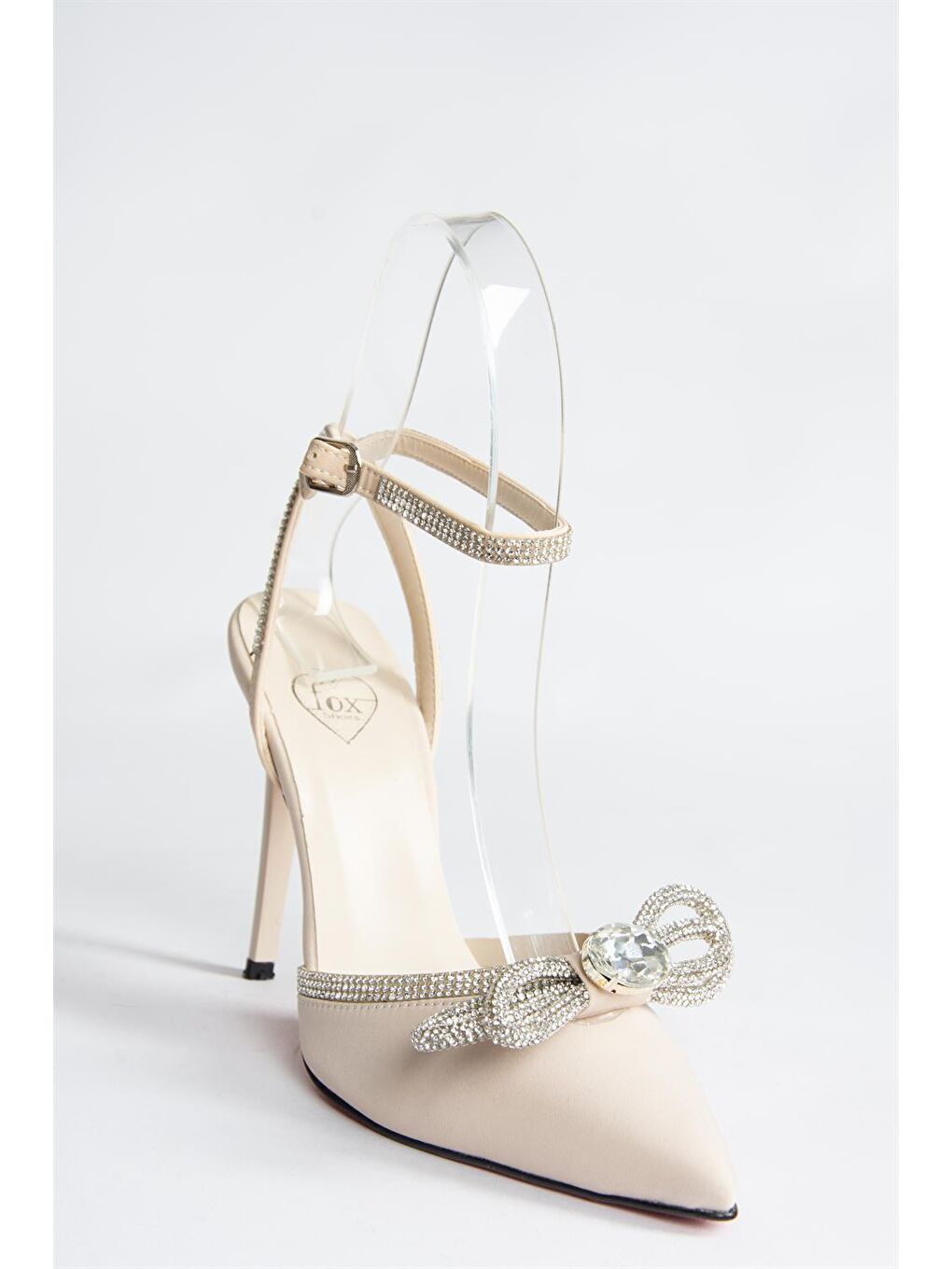 Bej Ten Saten Kumaş Taşlı Kadın Topuklu Ayakkabı K654051204-4