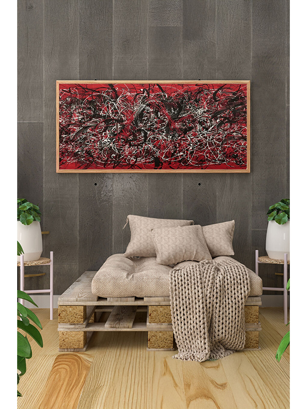 Beyaz Tek Parça Gerçek Ham Ahşap Yatay Panorama Çerçeveli Tablo - Model 10 - 50 x 120