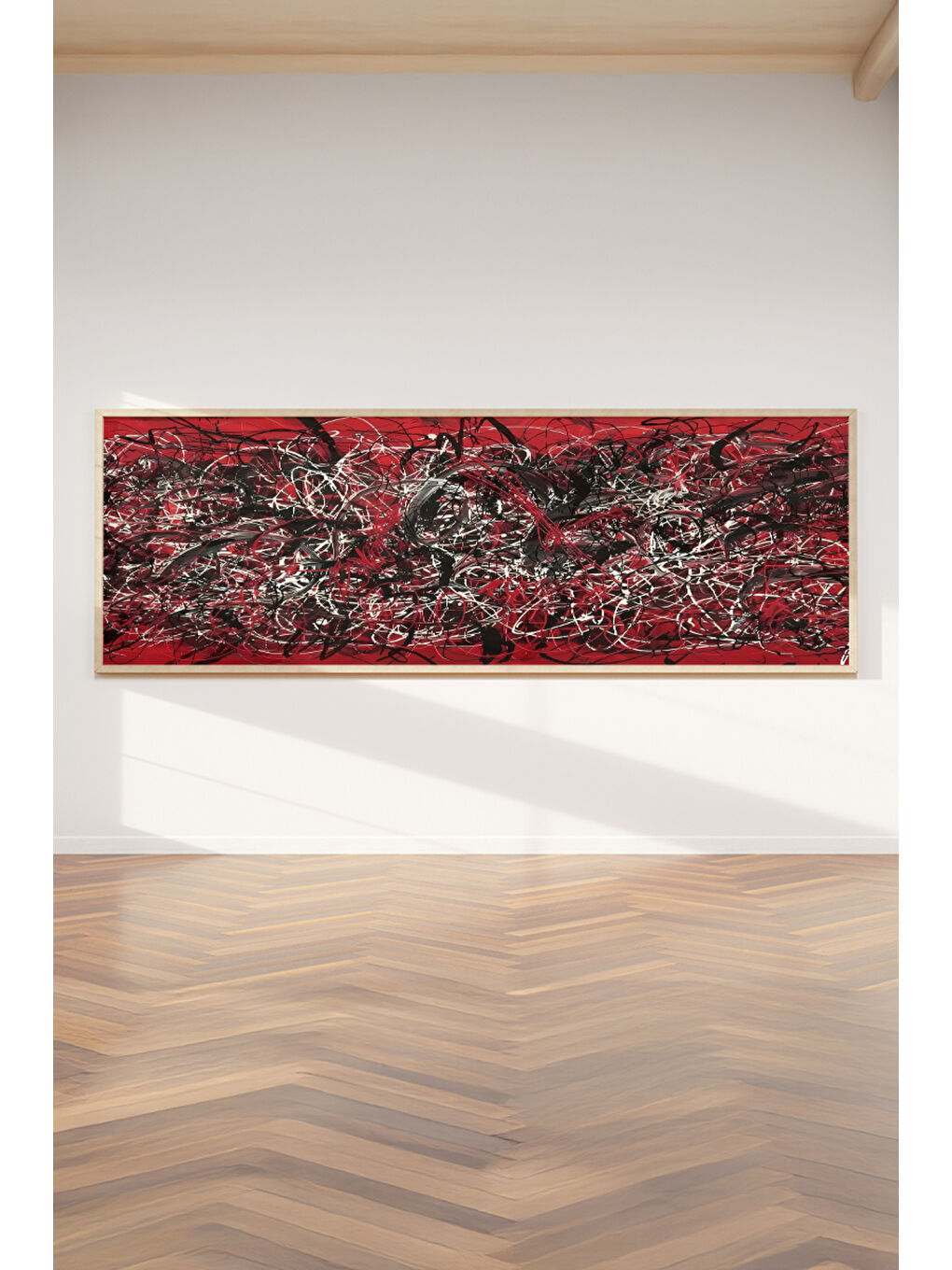 Beyaz Tek Parça Gerçek Ham Ahşap Yatay Panorama Çerçeveli Tablo - Model 10 - 50 x 120-1