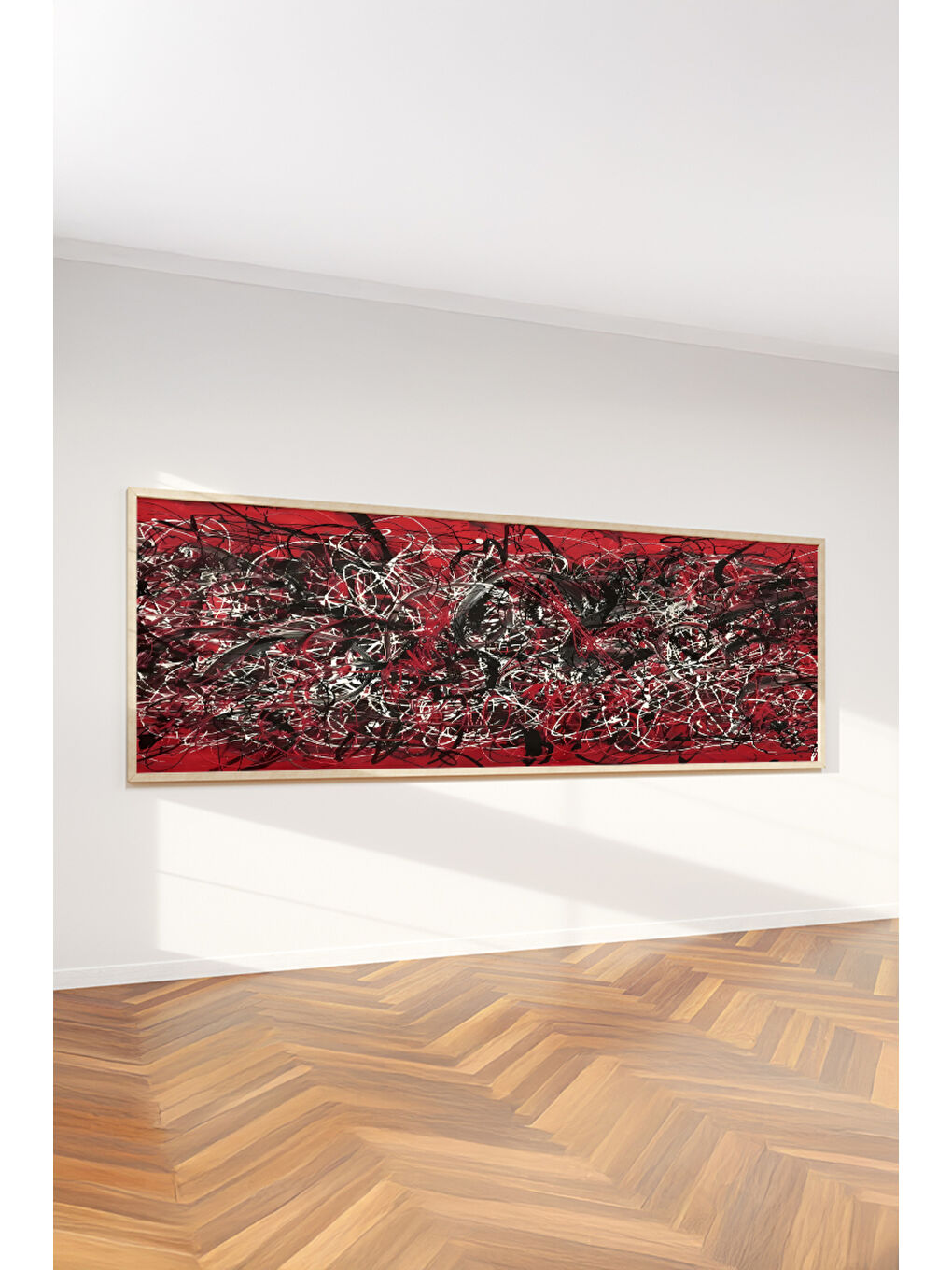 Beyaz Tek Parça Gerçek Ham Ahşap Yatay Panorama Çerçeveli Tablo - Model 10 - 50 x 120-2