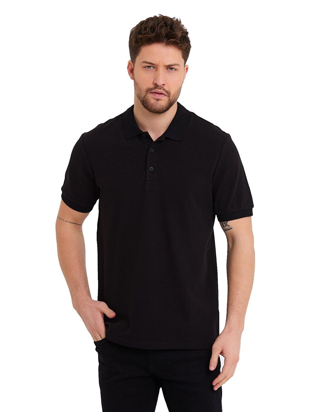 Siyah Polo Yaka Basic Erkek Tişört
