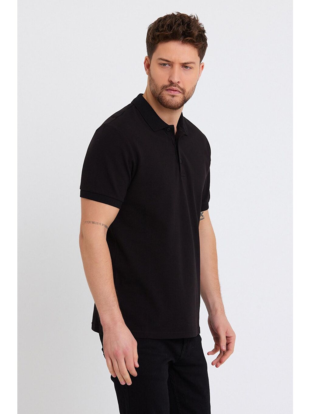 Siyah Polo Yaka Basic Erkek Tişört-1