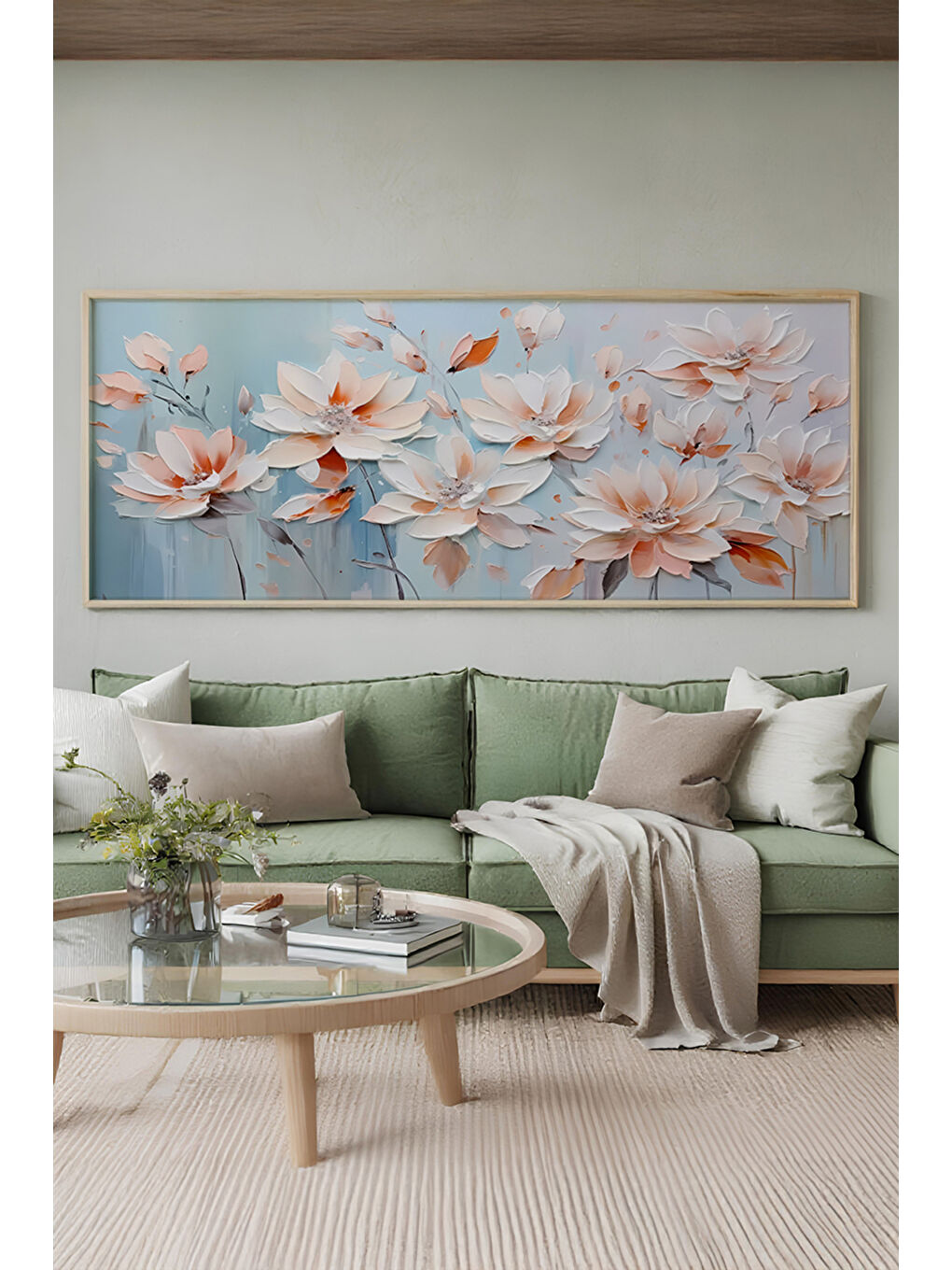 Beyaz Tek Parça Gerçek Ham Ahşap Yatay Panorama Çerçeveli Tablo - Model 13 - 50 x 120-1