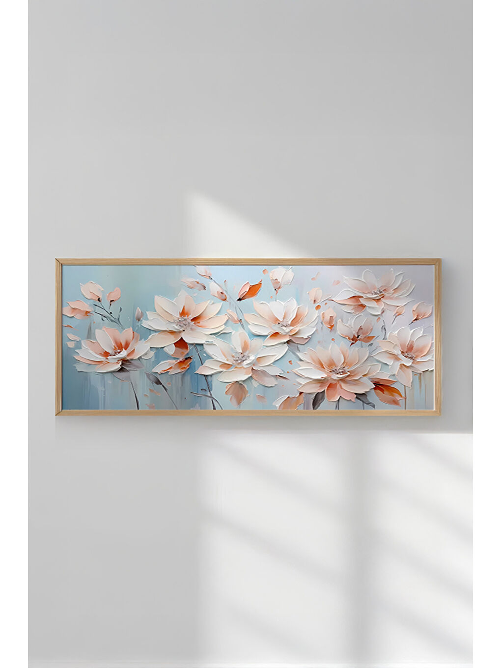 Beyaz Tek Parça Gerçek Ham Ahşap Yatay Panorama Çerçeveli Tablo - Model 13 - 50 x 120-2