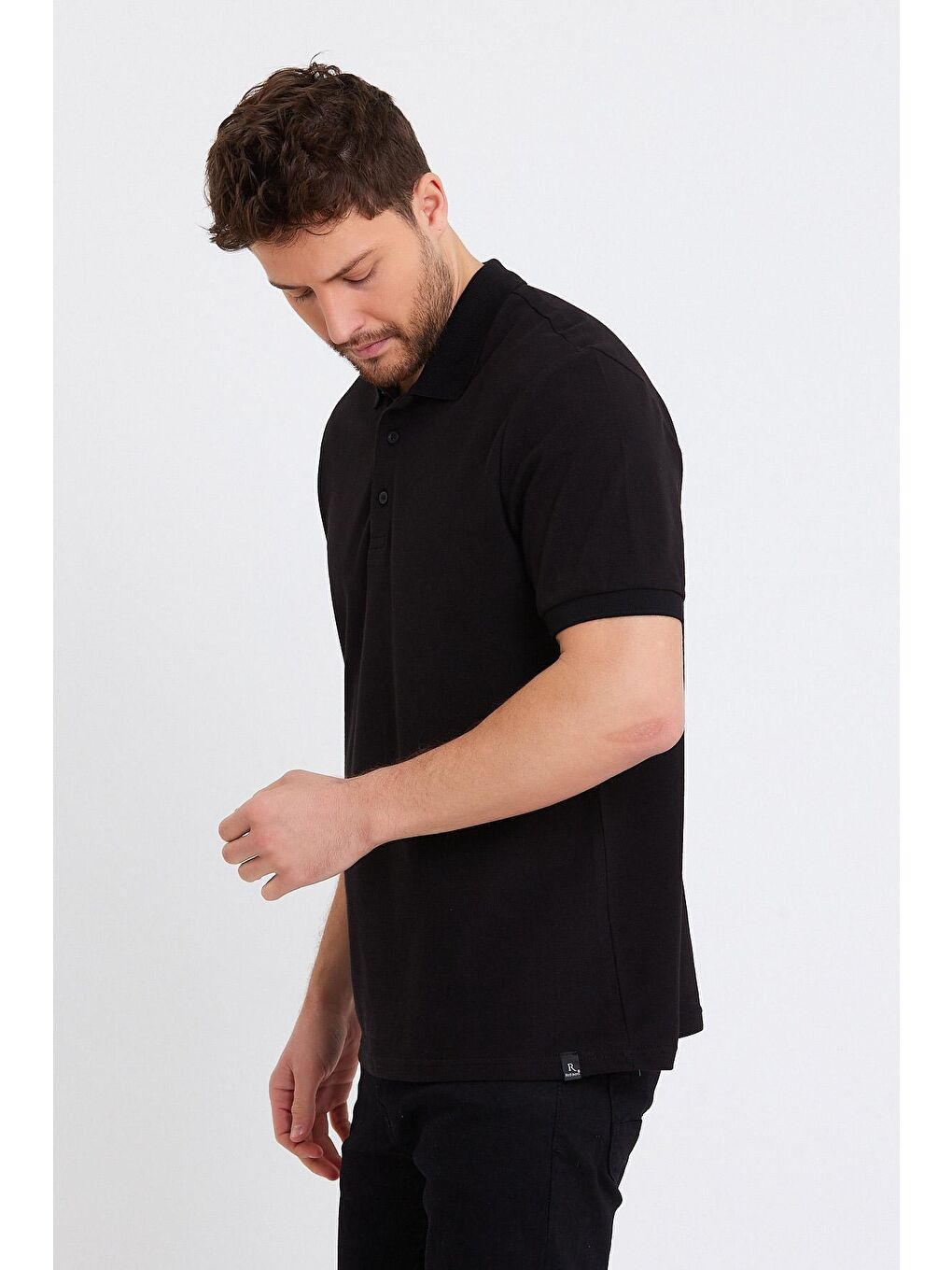 Siyah Polo Yaka Basic Erkek Tişört-2