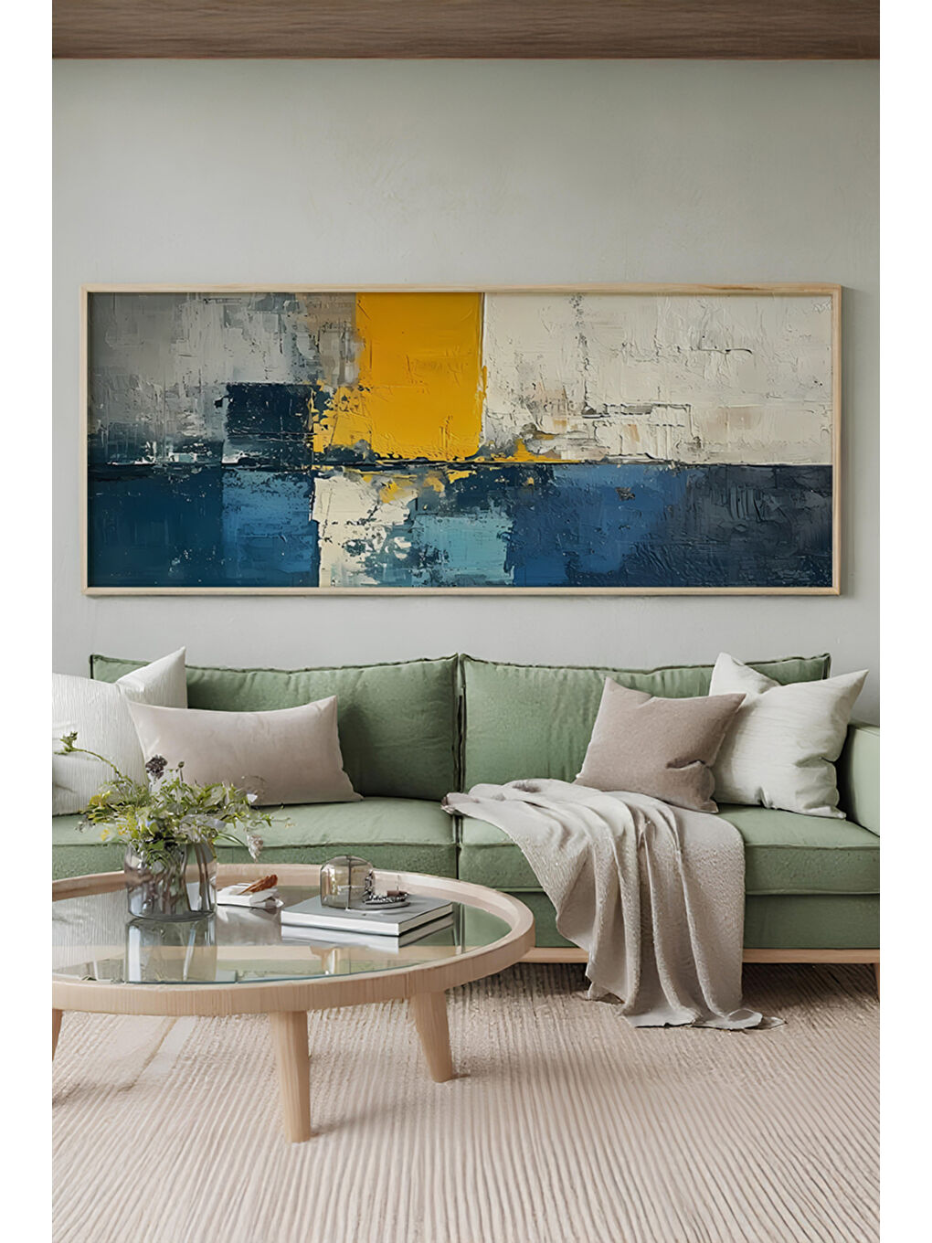 Beyaz Tek Parça Gerçek Ham Ahşap Yatay Panorama Çerçeveli Tablo - Model 14 - 33 x 70-1