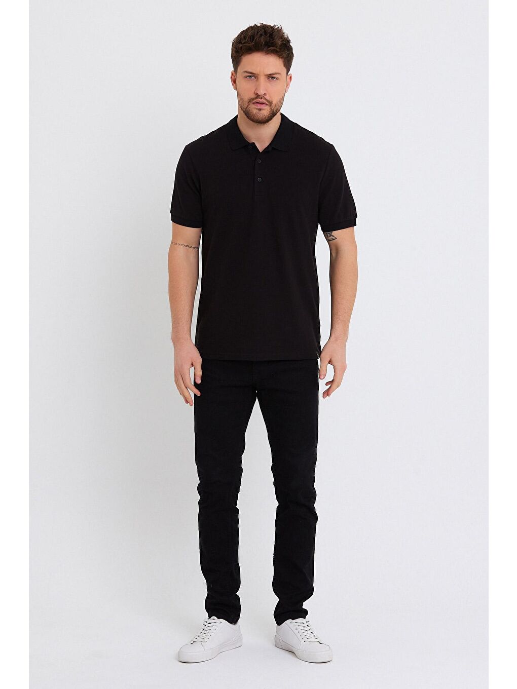 Siyah Polo Yaka Basic Erkek Tişört-3