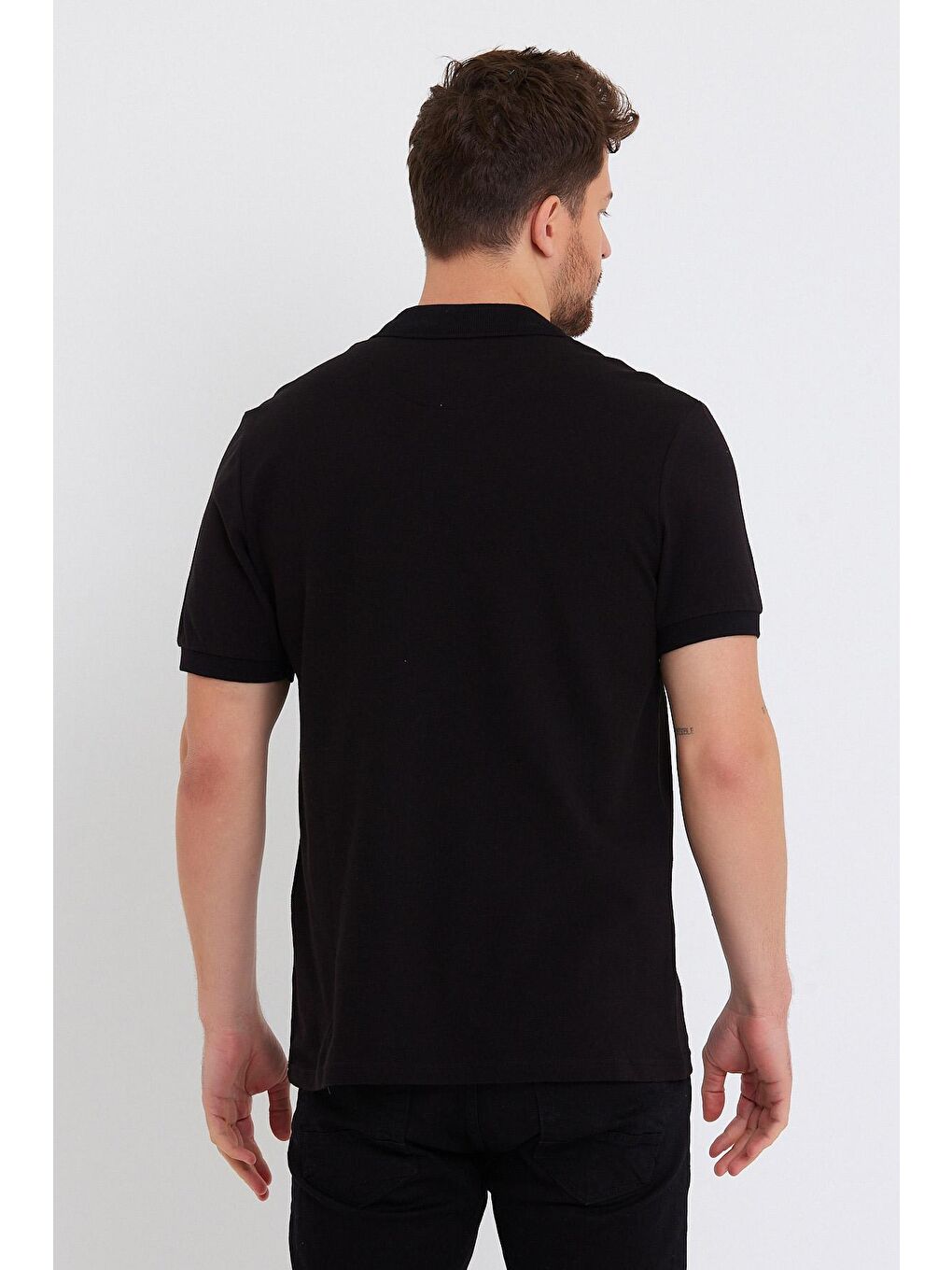 Siyah Polo Yaka Basic Erkek Tişört-4