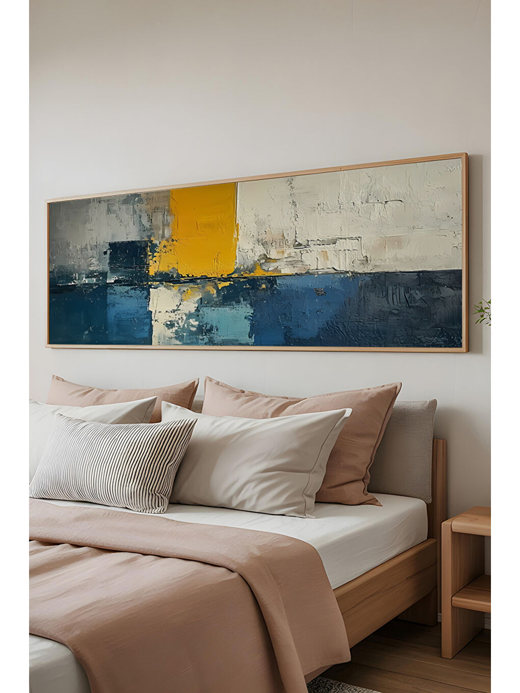 Beyaz Tek Parça Gerçek Ham Ahşap Yatay Panorama Çerçeveli Tablo - Model 14 - 50 x 120-2