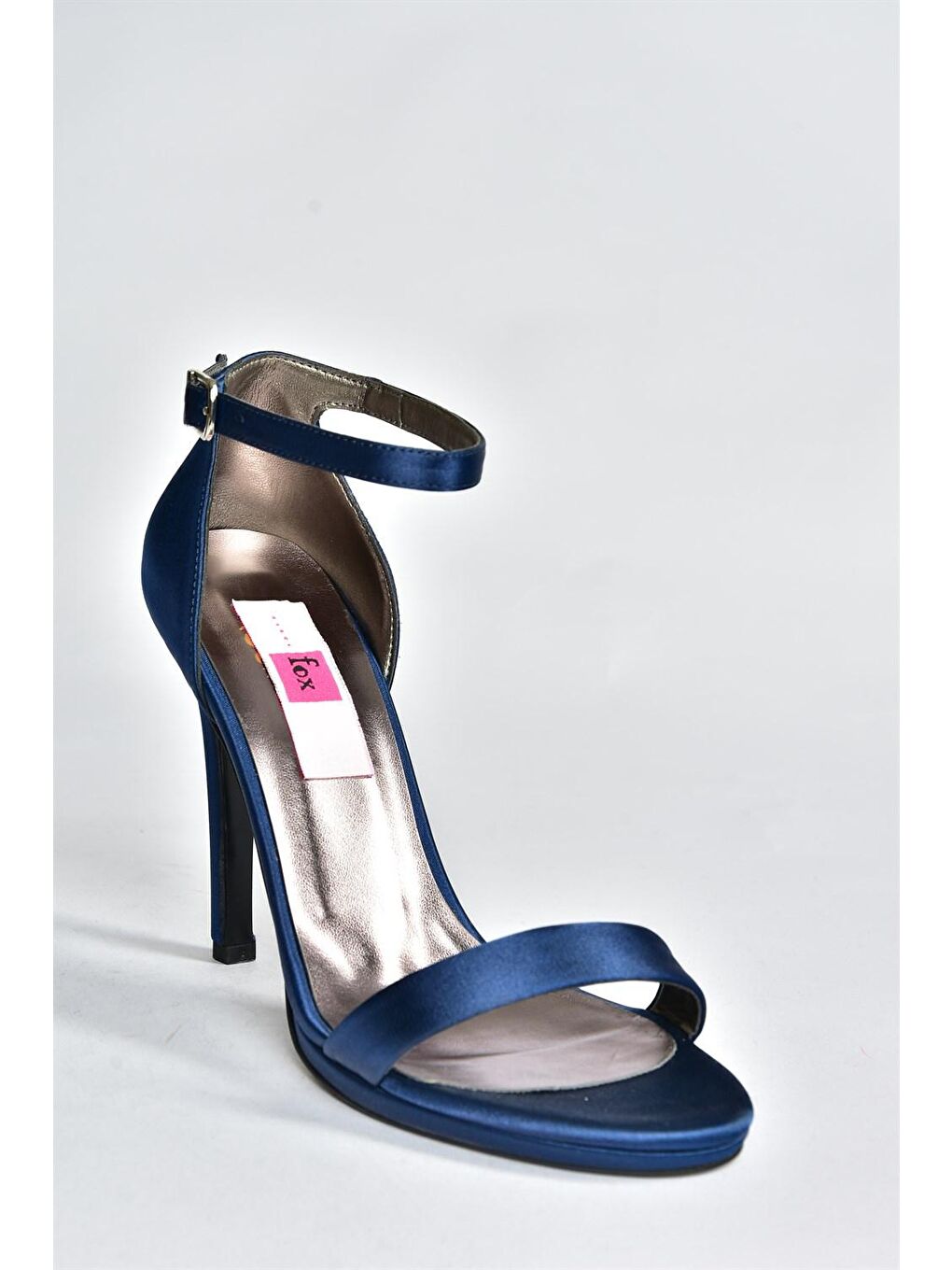 Lacivert Saten Kumaş İnce Bantlı Kadın Topuklu Abiye Ayakkabı M348072404-3