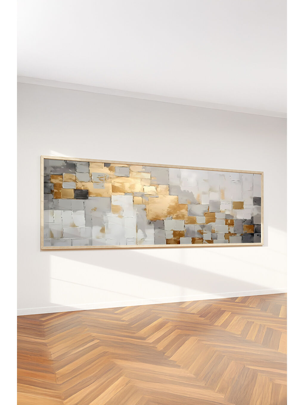 Beyaz Tek Parça Gerçek Ham Ahşap Yatay Panorama Çerçeveli Tablo - Model 17 - 33 x 70-2