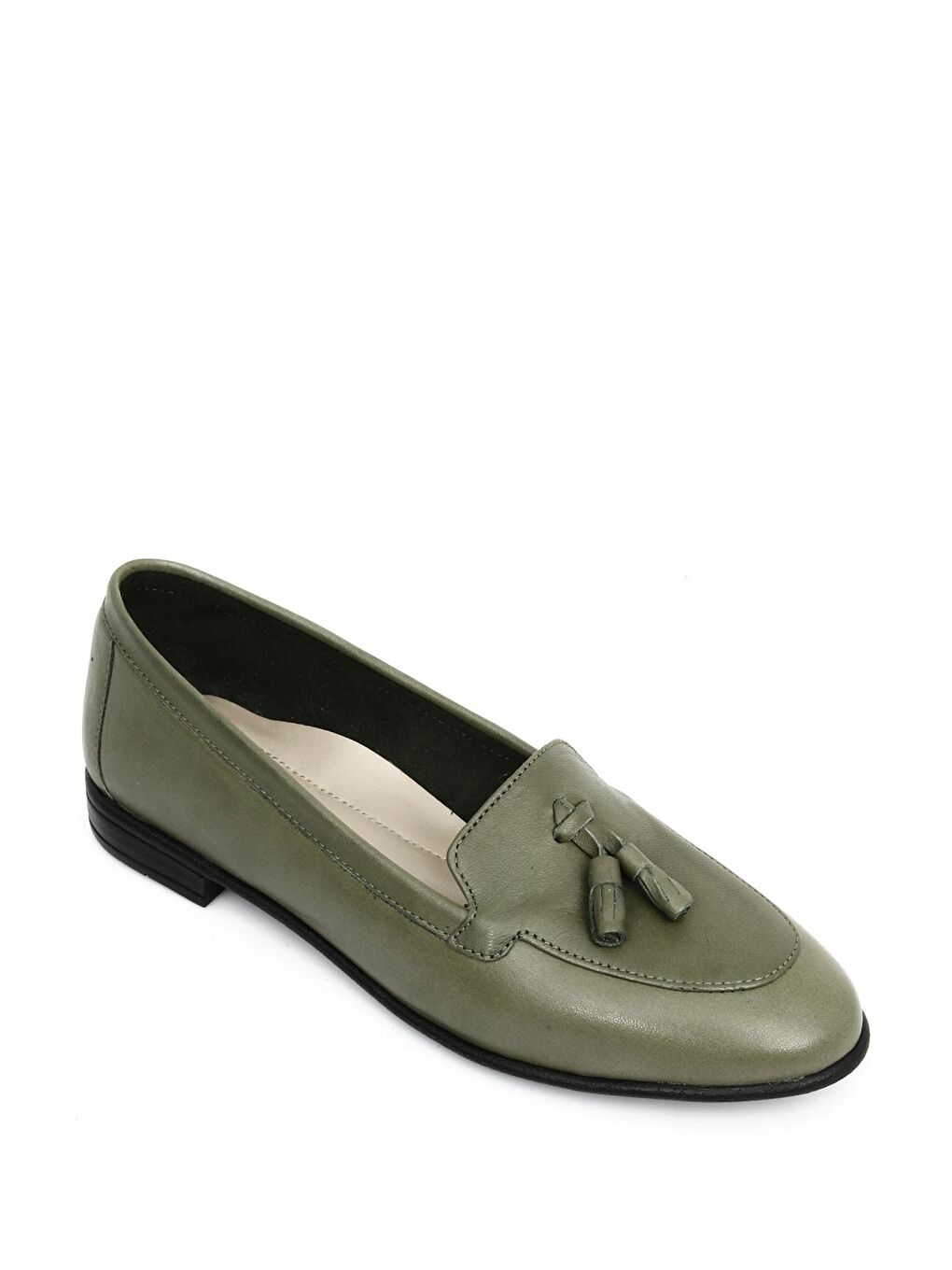 Hakiki Deri Yuvarlak Burun Düz Taban Püsküllü Kadın Babet 24259-4