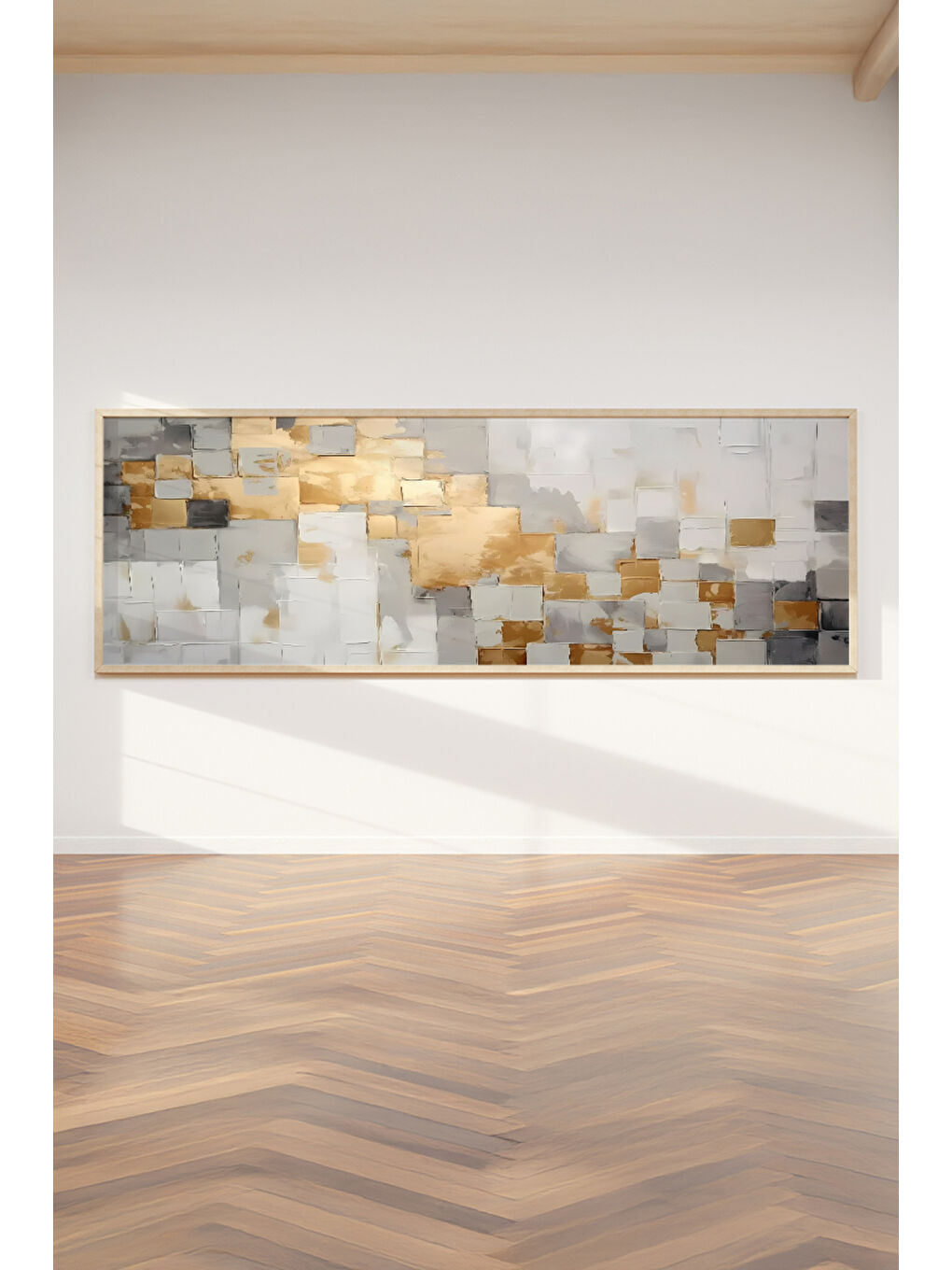 Beyaz Tek Parça Gerçek Ham Ahşap Yatay Panorama Çerçeveli Tablo - Model 17 - 50 x 120-1