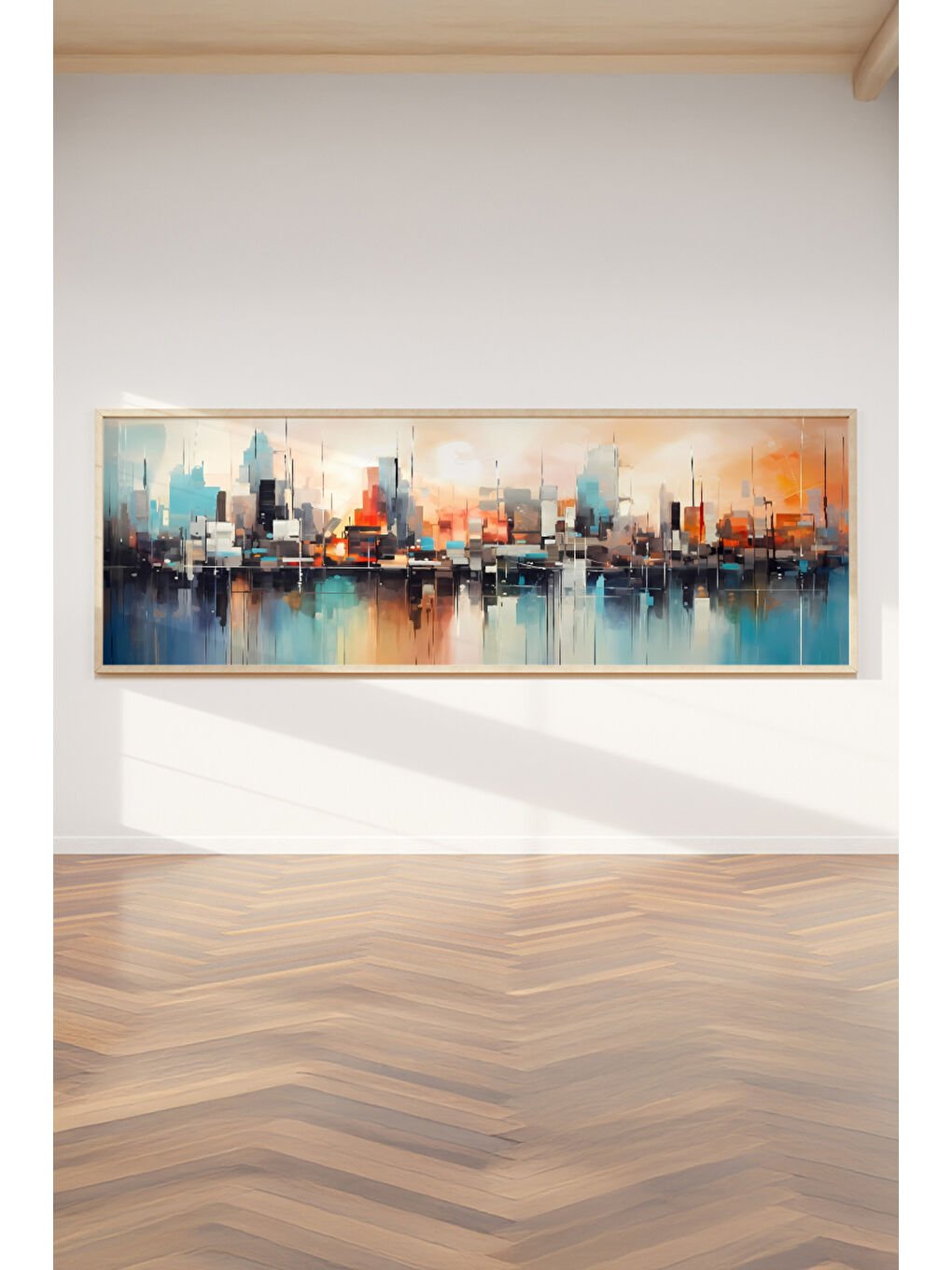 Beyaz Tek Parça Gerçek Ham Ahşap Yatay Panorama Çerçeveli Tablo - Model 19 - 50 x 120-1