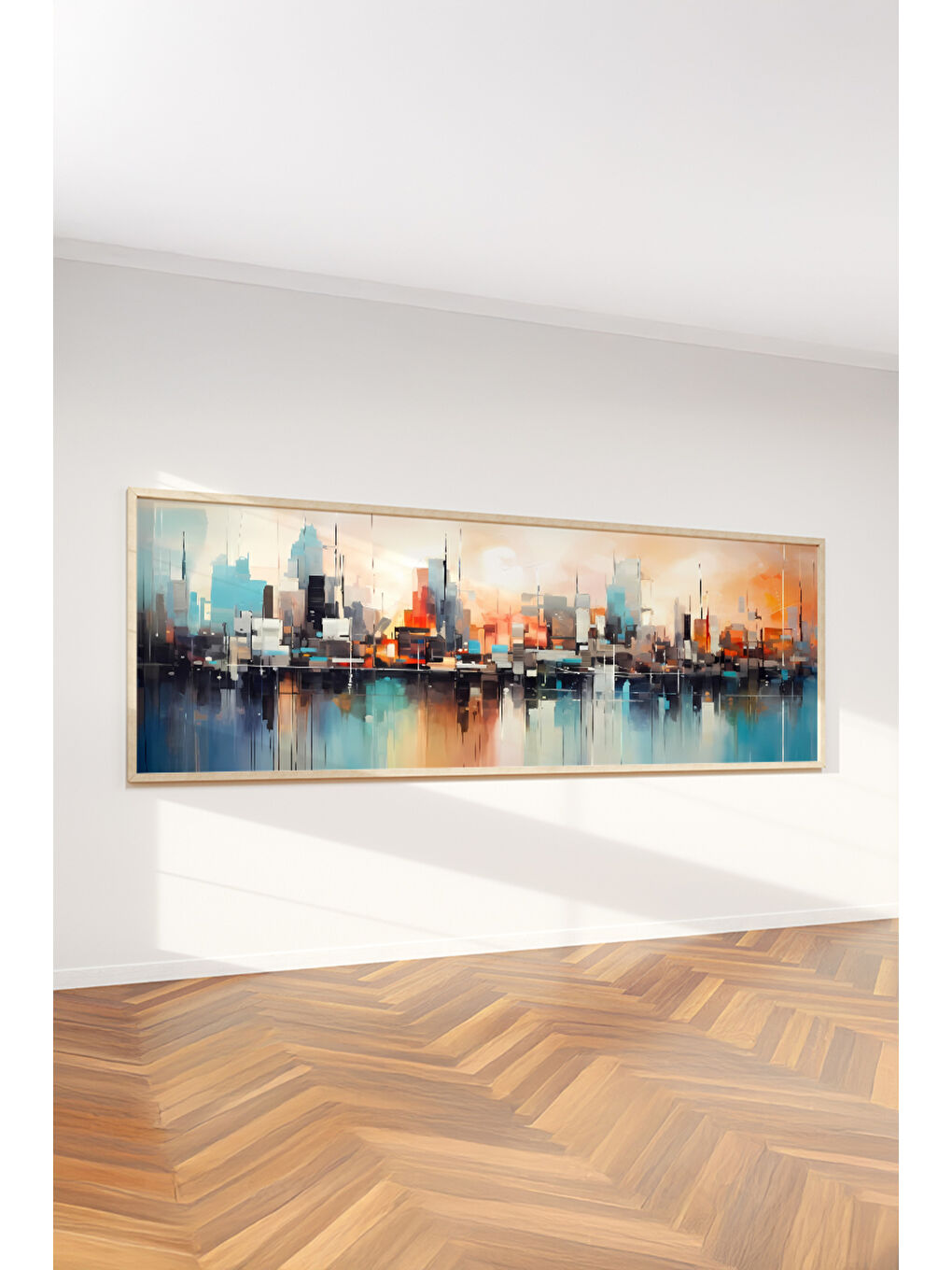 Beyaz Tek Parça Gerçek Ham Ahşap Yatay Panorama Çerçeveli Tablo - Model 19 - 50 x 120-2