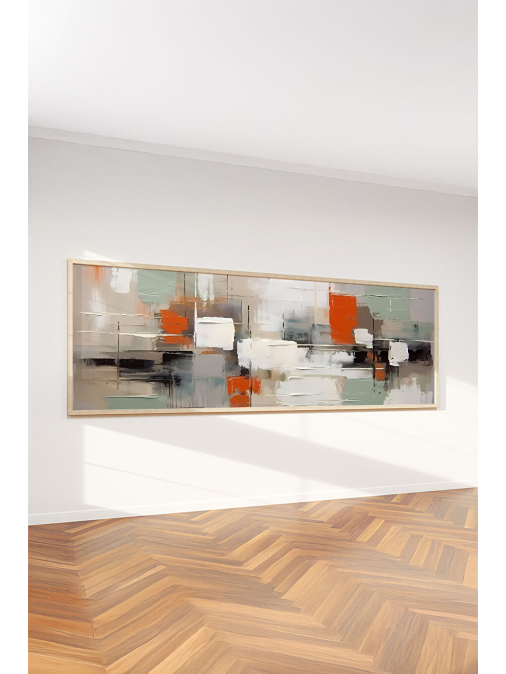 Beyaz Tek Parça Gerçek Ham Ahşap Yatay Panorama Çerçeveli Tablo - Model 21 - 33 x 70-2