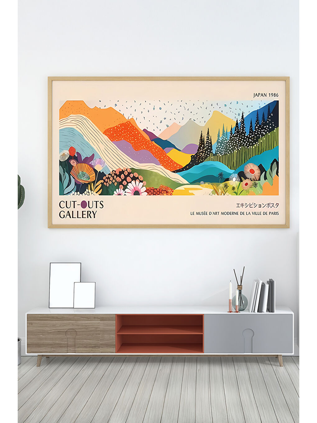 Beyaz Tek Parça Gerçek Ham Ahşap Yatay Panorama Çerçeveli Tablo - Model 2 - 50 x 120-1