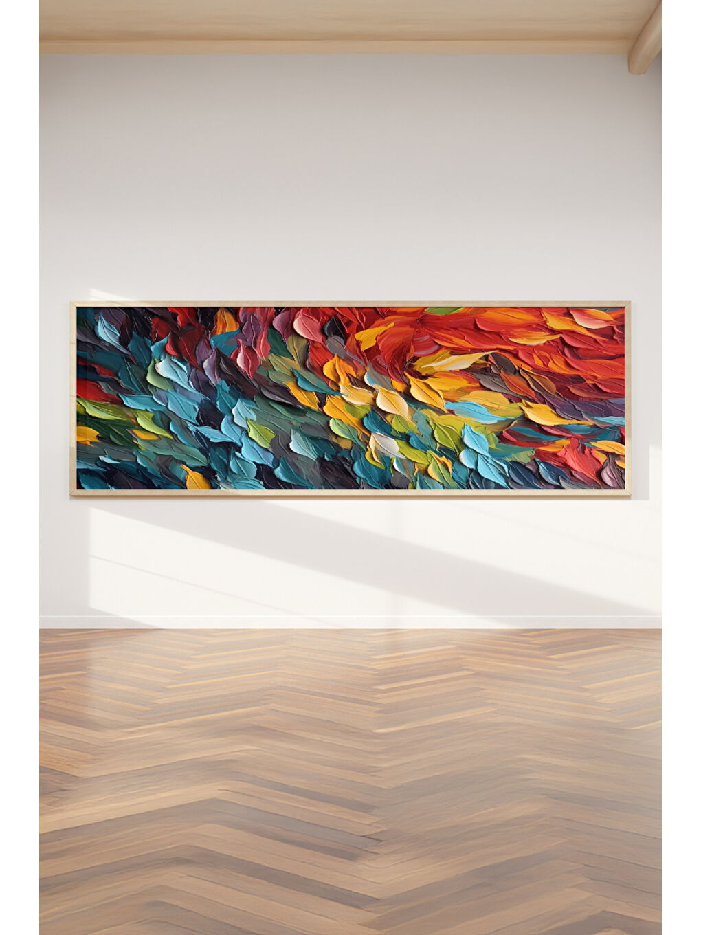 Beyaz Tek Parça Gerçek Ham Ahşap Yatay Panorama Çerçeveli Tablo - Model 28 - 50 x 120-1