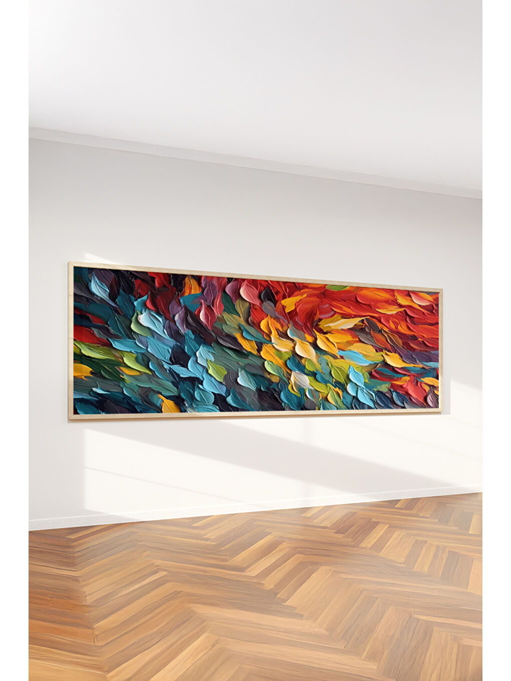 Beyaz Tek Parça Gerçek Ham Ahşap Yatay Panorama Çerçeveli Tablo - Model 28 - 50 x 120-2