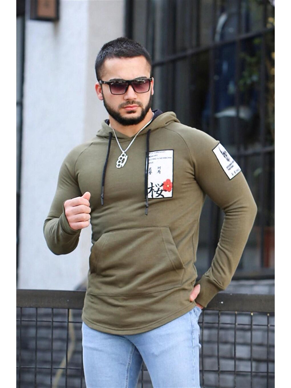 Kapüşonlu Haki Erkek Hoodie 2241