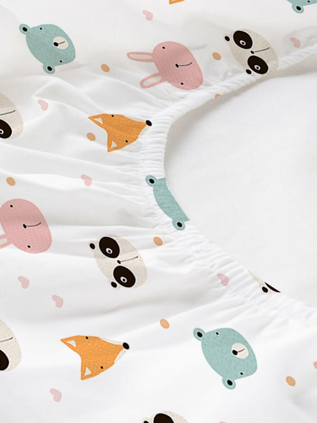 Karışık Tavşan Ayı Desen Baskılı Bebek Boy Lastikli Çarşaf Seti 60x120 cm-2