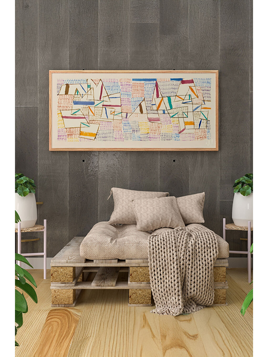 Beyaz Tek Parça Gerçek Ham Ahşap Yatay Panorama Çerçeveli Tablo - Model 3 - 33 x 70