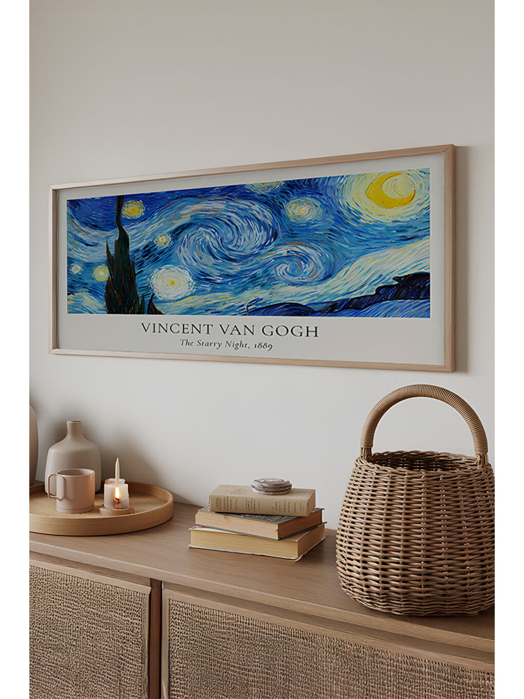 Beyaz Tek Parça Gerçek Ham Ahşap Yatay Panorama Çerçeveli Tablo - Model 33 - 50 x 120