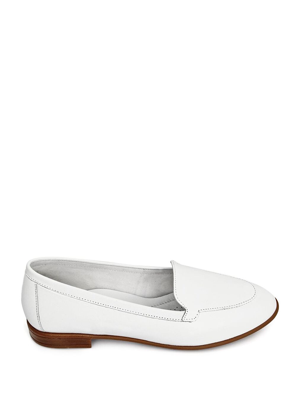 Beyaz Hakiki Deri Yuvarlak Burun Düz Taban Kadın Babet 24158-3