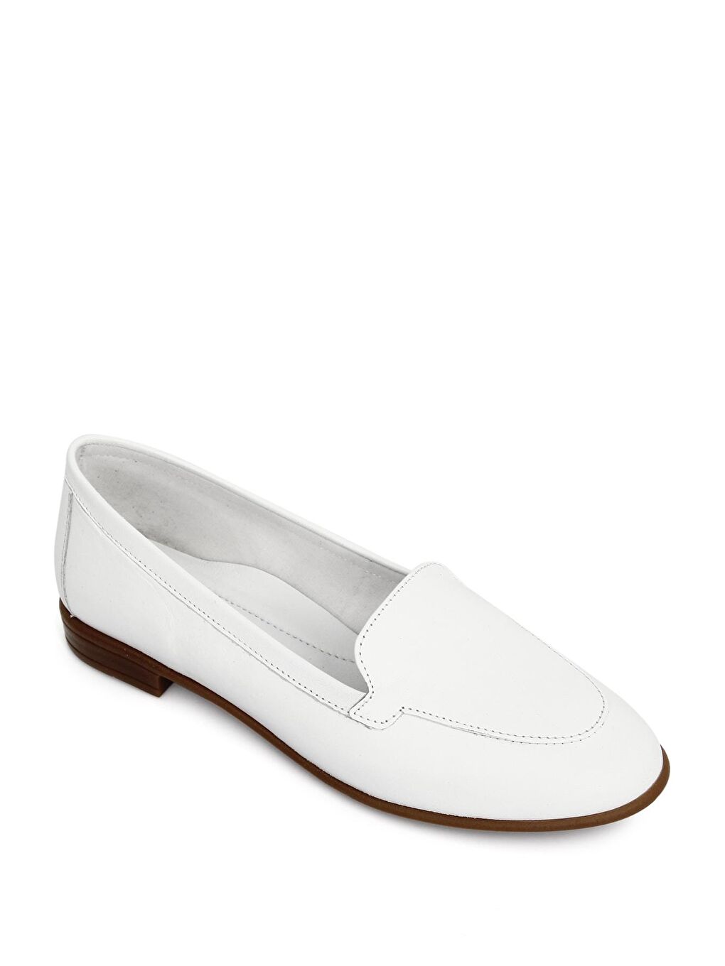 Beyaz Hakiki Deri Yuvarlak Burun Düz Taban Kadın Babet 24158-4