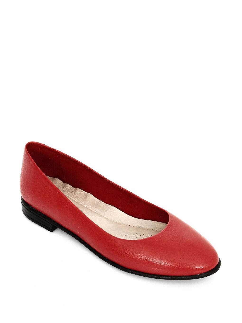 Kırmızı Hakiki Deri Yuvarlak Burun Düz Taban Kadın Babet 24164-4