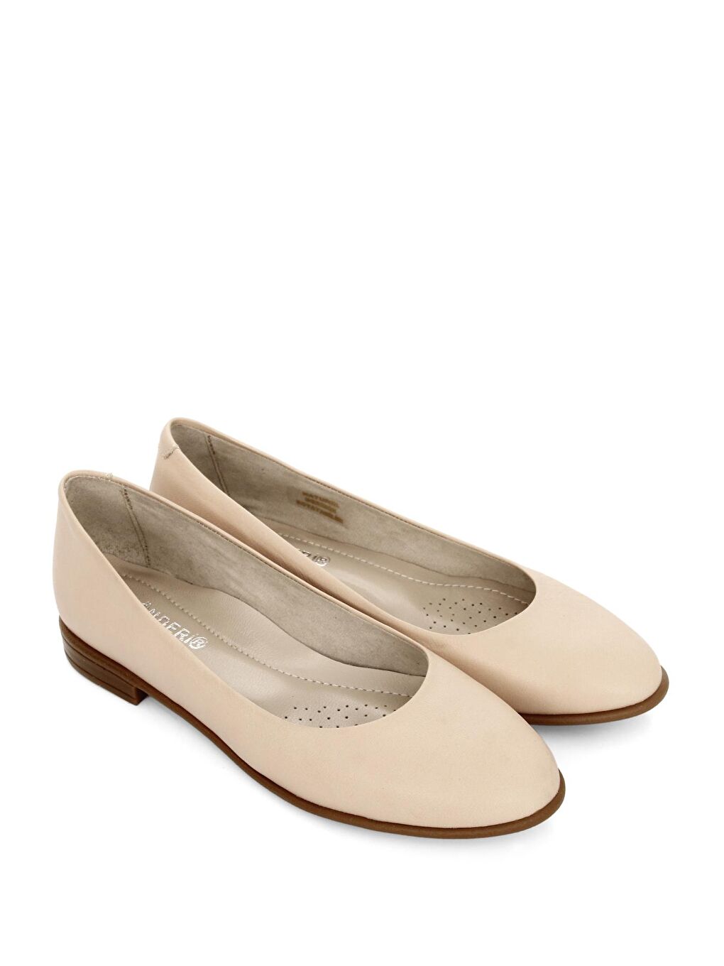 Bej Hakiki Deri Yuvarlak Burun Düz Taban Kadın Babet 24164-1