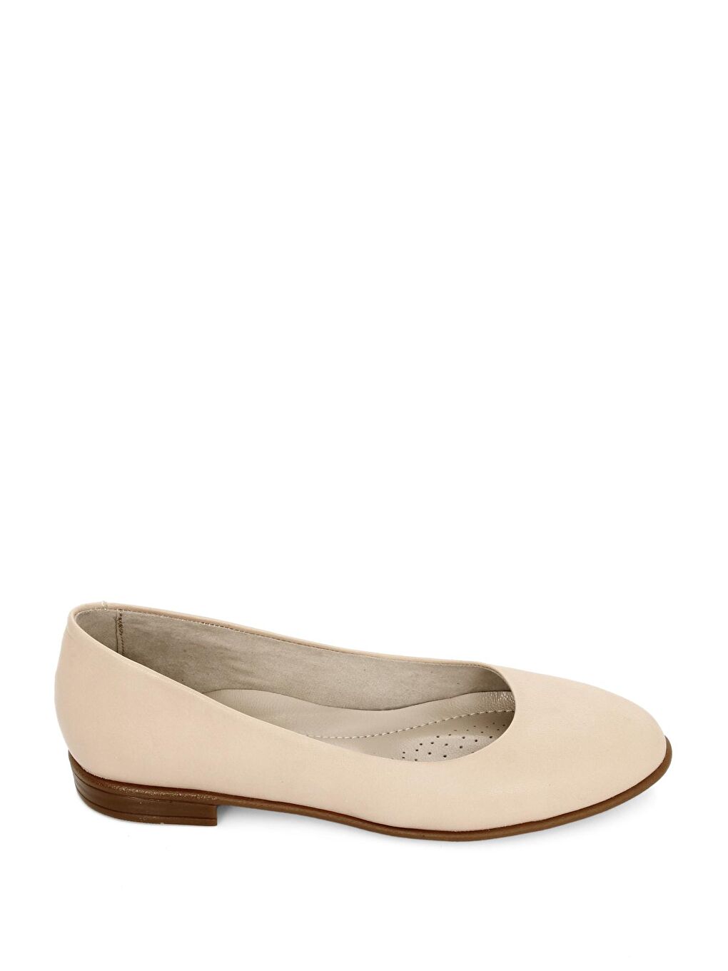 Bej Hakiki Deri Yuvarlak Burun Düz Taban Kadın Babet 24164-3