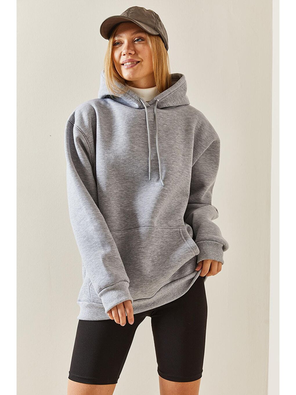Gri Oversize Şardonlu Kapüşonlü Sweatshirt 4KXK8-47742-03