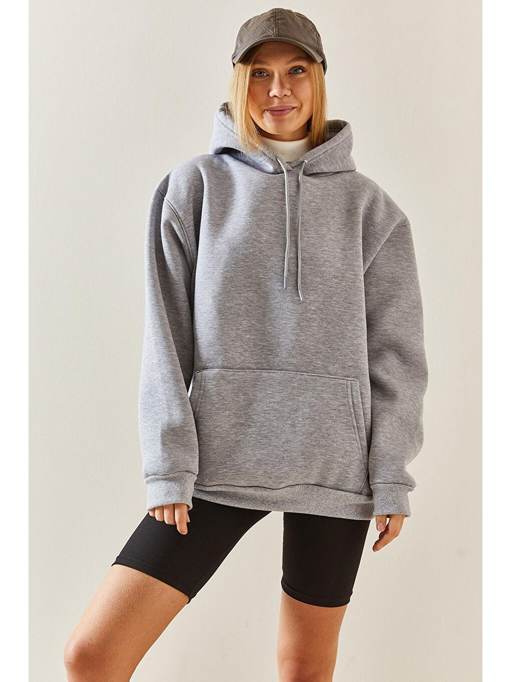 Gri Oversize Şardonlu Kapüşonlü Sweatshirt 4KXK8-47742-03-1