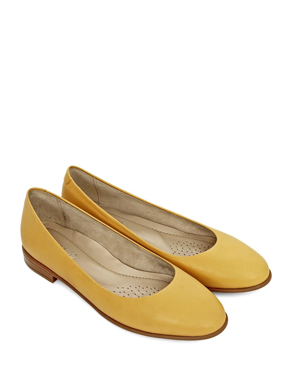 Sarı Hakiki Deri Yuvarlak Burun Düz Taban Kadın Babet 24164-1