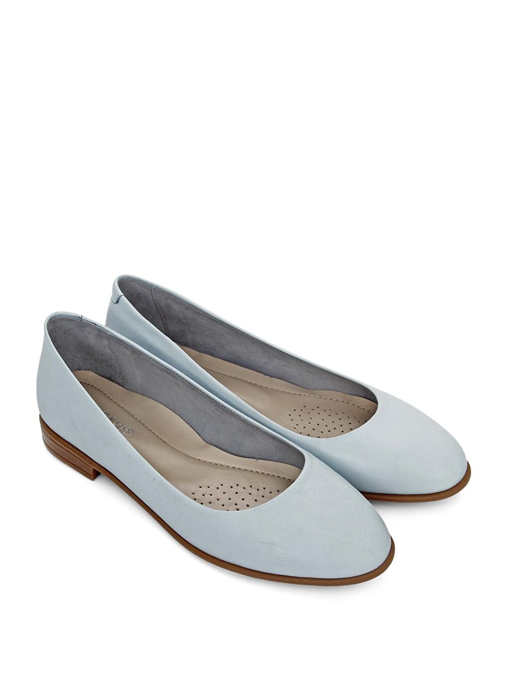 Mavi Hakiki Deri Yuvarlak Burun Düz Taban Kadın Babet 24164-1