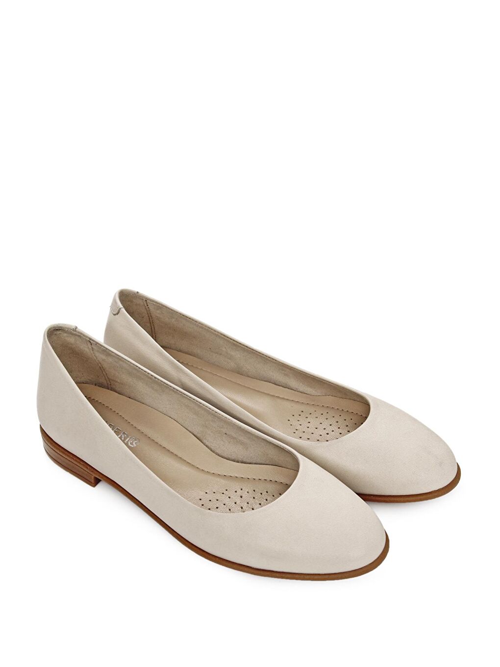 Bej Hakiki Deri Yuvarlak Burun Düz Taban Kadın Babet 24164-1