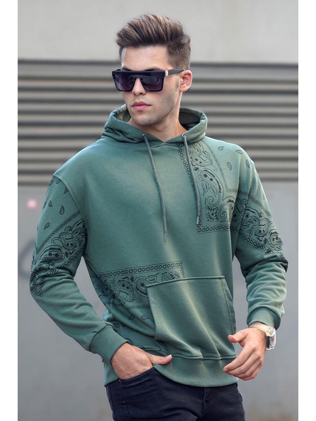 Madmext Haki Baskılı Erkek Sweatshirt 5299